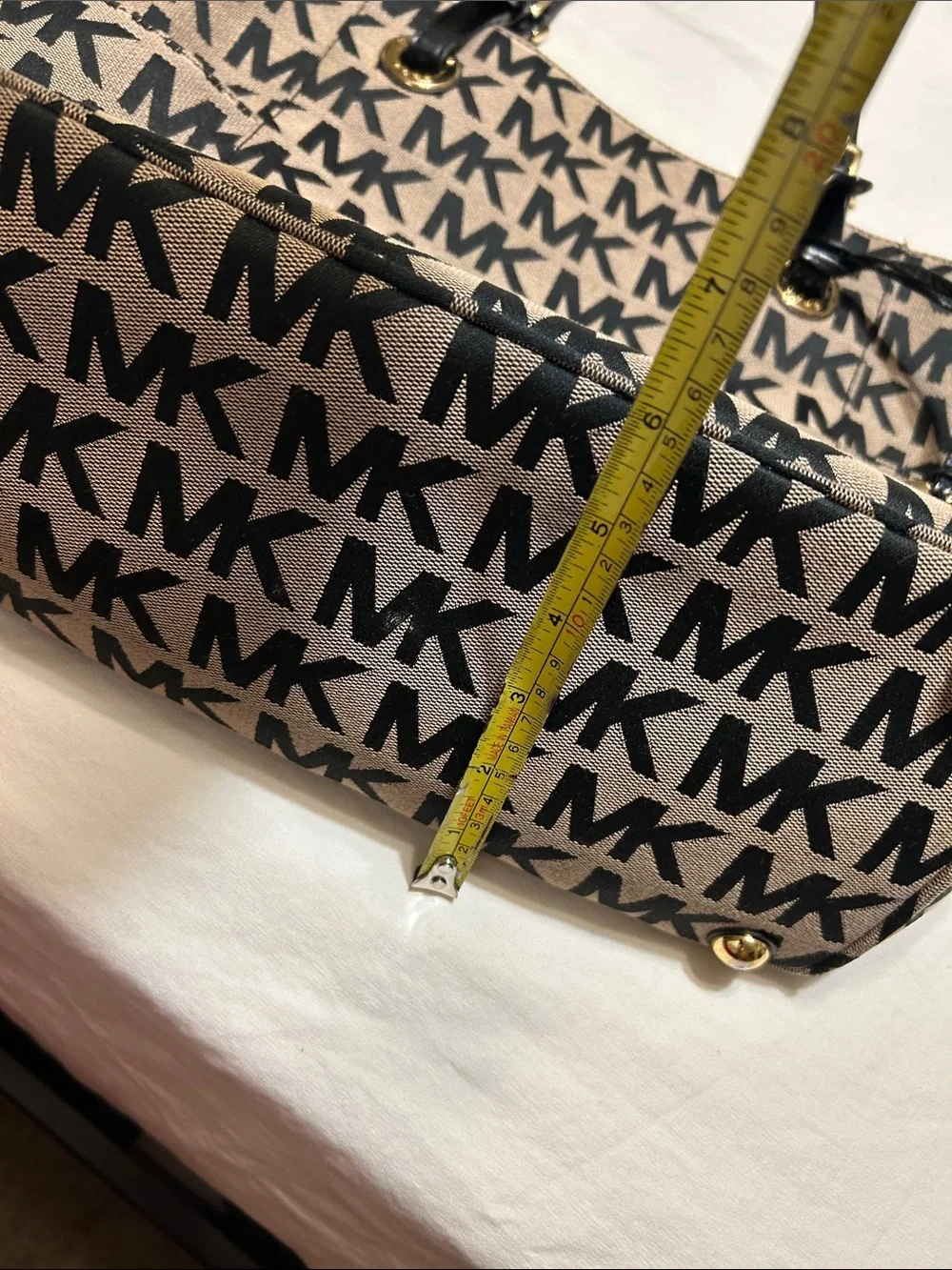 Michael Kors Black and Tan MK Logo Tote with Gold Hardware